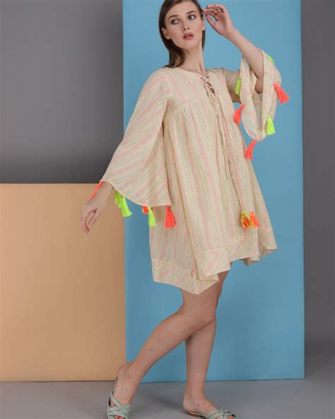 neon stripe tie up dress. made in natural fibre