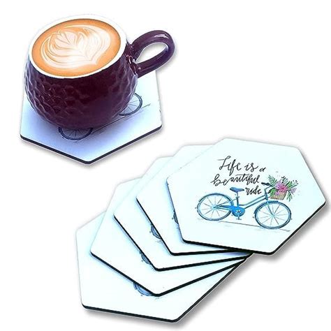 My Creative Hut Set of 6 Beautiful Wooden Tea Coasters with Stand ...