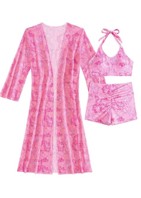 Pink Printed Swimwear with Cover Up – WomanLikeU
