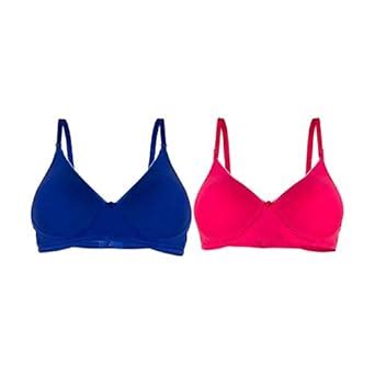 SMEXY Women's Blue & Hot Pink 100% Cotton Full Coverage Bra Bra-Foam ...
