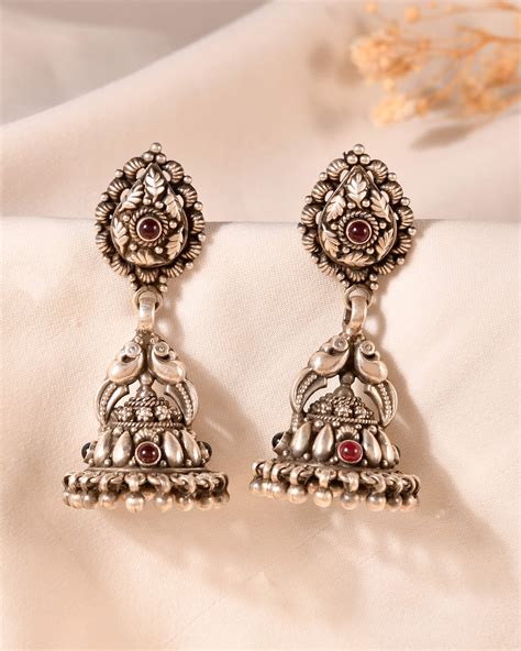 Mayur Jhumka Silver Earring – Meera Jaipur