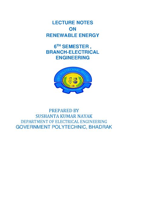 RE-6: LECTURE NOTES ON RENEWABLE ENERGY POWER PLANTS - Studocu
