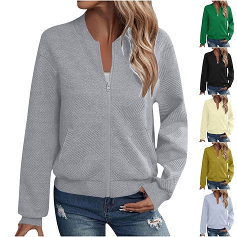 Women Zip Up Sweatshirt No Hood - Casual Long Sleeve Full Zip Jackets ...