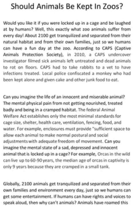 Descriptive essay on the pain of animals in zoo - Brainly.in