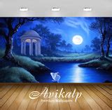 Avikalp Exclusive Awi3116 Swan Lake Night Full Moon Trees Grass Full H ...