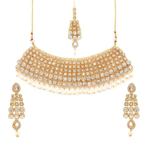 Buy Yellow Chimes Kundan Pearl Bridal Jewellery Set Gold Plated ...
