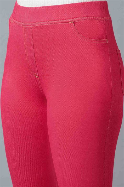 Buy Pink Solid Skinny Fit Cotton Jeggings With Elasticated Waist Online ...