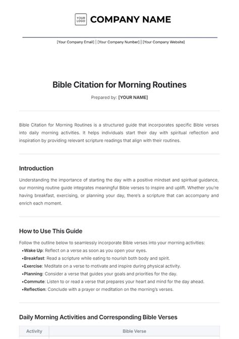 Free Bible Citation for Morning Routines Template to Edit Online