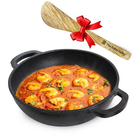 The Indus Valley Pre-Seasoned Cast Iron Kadai with Flat Handles & Free ...