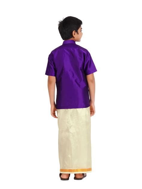 Kids Asha Readymade Violet Colour Shirt & Jari Border Cream Welcro ...