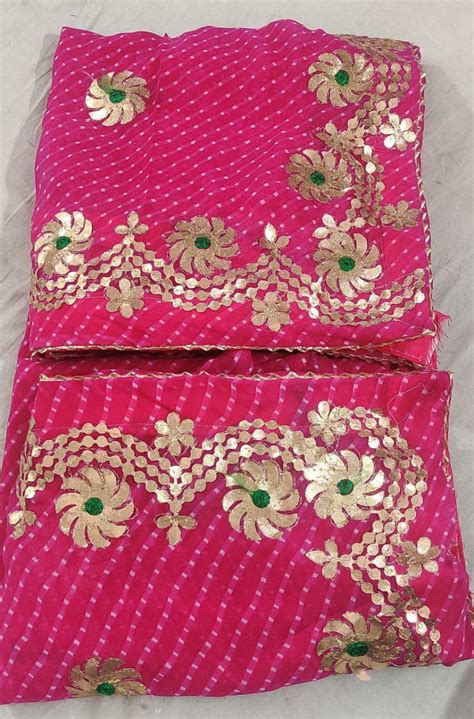 Pure Georgette Lehriya Gotta Patti Work Saree With Contrest Blouse.(6 ...