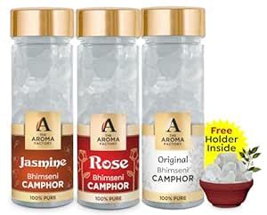 The Aroma Factory Pure Bhimseni Camphor, Jasmine, Rose & Original, Zero ...