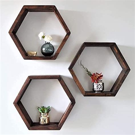 Craft Online Engineered Wood Hexagon Shape Floating Wall Shelves for ...