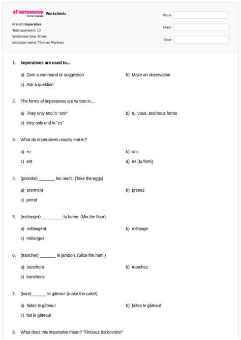 50+ French worksheets for Class 8 on Wayground | Free & Printable