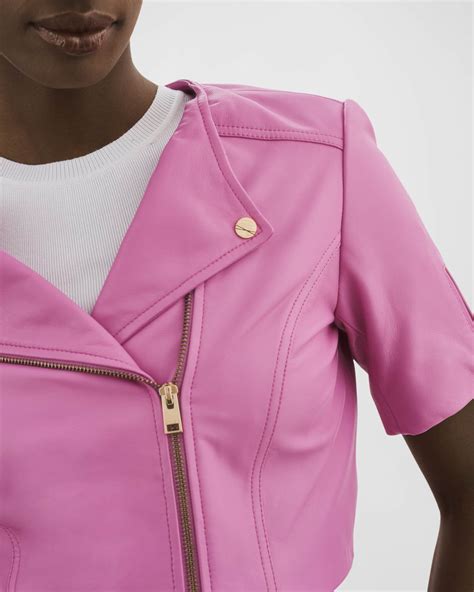 LaMarque Kirsi Short-Sleeve Leather Biker Jacket | Neiman Marcus