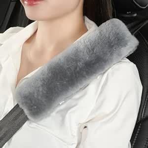 AOGELAN 2 Pack Fluffy Fuzzy Genuine Sheepskin Car Seat Belt Cover Pad ...