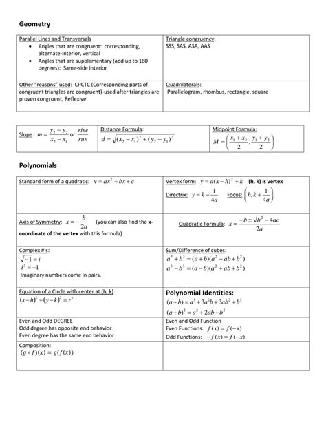Image result for Math 31 Formula Sheet