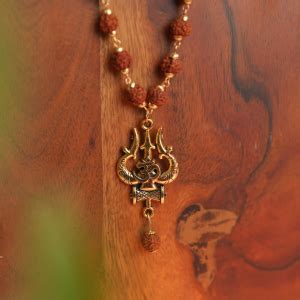 Sukhalaya Om Trishul Damru Rudraksha Mala - Gold Plated Brass ...