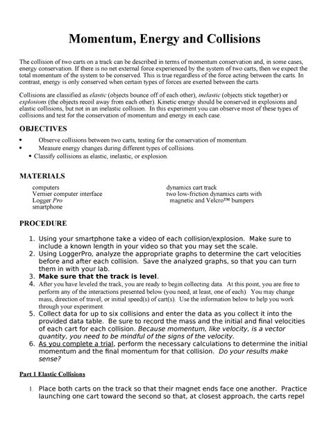 LAB Collisions - physics - Momentum, Energy and Collisions The ...