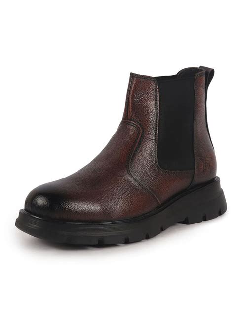 Buy Men's Tan Genuine Leather Slip On Boots Online – FAUSTO.in