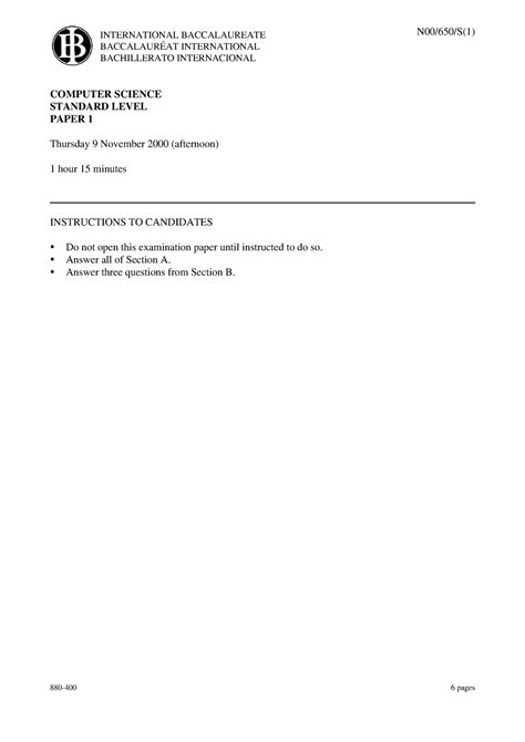 Computer science paper 1 SL - COMPUTER SCIENCE STANDARD LEVEL PAPER 1 ...