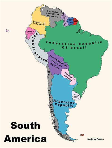 map of South America with countries official names : r/MapPorn