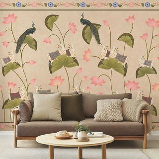 Pichwai Floral Cow Wallpaper, Beige | Life n Colors