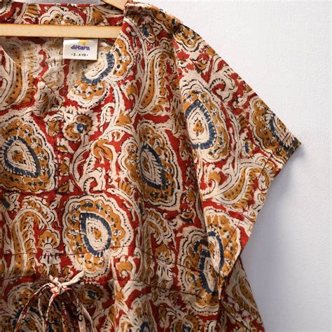 Red Kalamkari Block Print Cotton Kids Kaftan (3-4 Years)