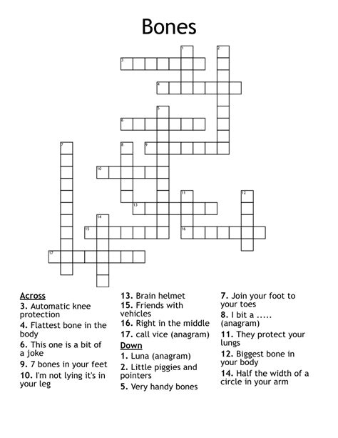 Bones Crossword - WordMint