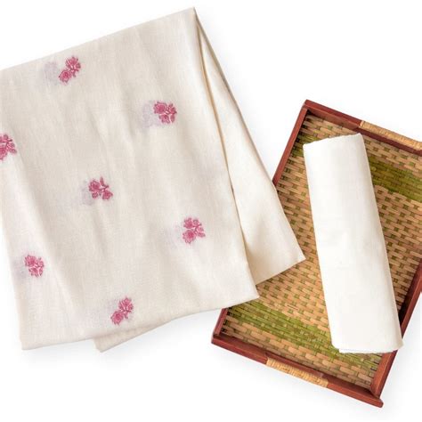 Off-White & Pink Colors of Summer Jamdani Handwoven Linen Kurta Fabric ...