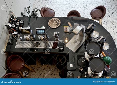 Coffee Bar and Equipment at Cafe Editorial Stock Photo - Image of steam ...