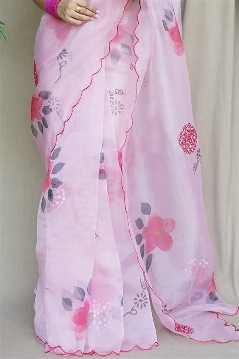 Buy Pastel Pink Organza Saree online-Karagiri