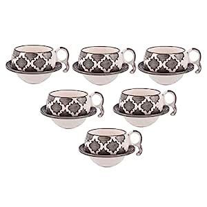 Buy YOUR LOCAL STORE Handpainted Ceramic Tea Cups and Saucers Set of 6 ...