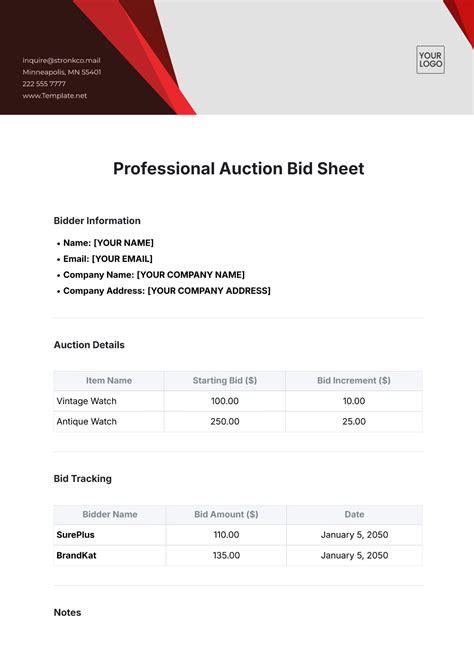 Free Auction Templates to Edit Online