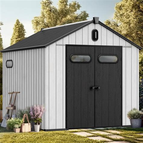YITAHOME Outdoor Resin Storage Shed 8x10ft with Floor, Garden Shed with ...