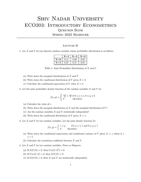 Introduction to Econometrics Question Bank - Shiv Nadar University ...