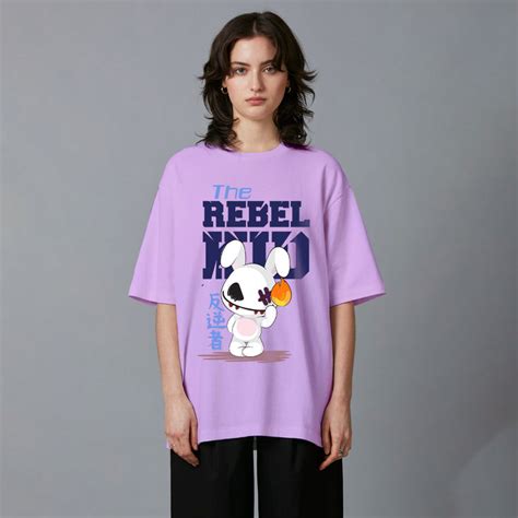 Rebel kids lavender casual printed Oversized t-shirt for women – Bloopers