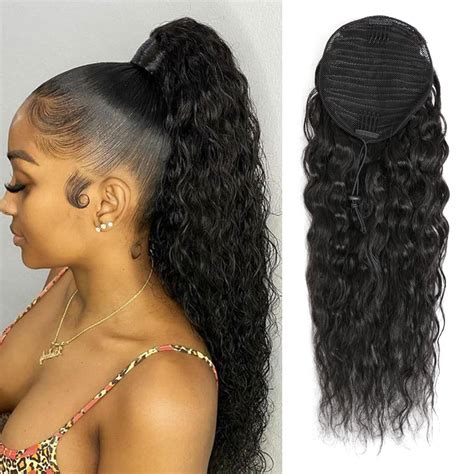 Amazon.com : 100% Human Hair Drawstring Ponytail Extension Water Wave ...