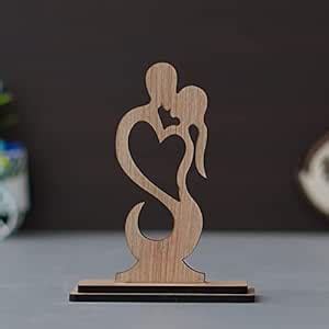 Buy eCraftIndia Brown Heart Kissing Couple Wooden Cutout Showpiece ...