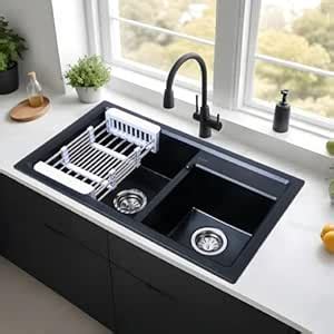 Ruhe® Matte Black Quartz Double Bowl Kitchen Sink - 31x18x9 inches ...