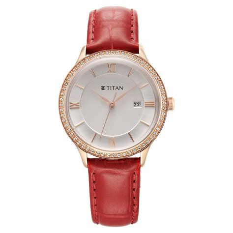 Buy Online Titan Bright Leathers Silver Dial Analog with Date Red ...