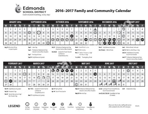 2016 - 2017 Family & Community Calendar | Edmonds School District ...