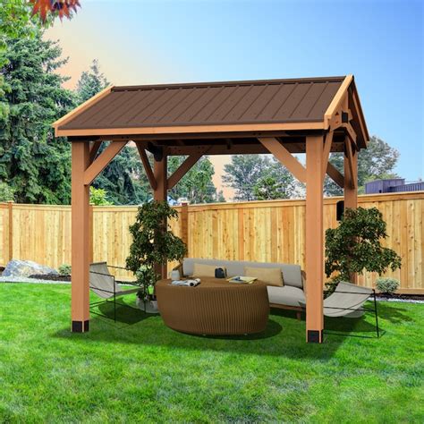 Backyard Discovery 10-ft x 10-ft Norwood Square Brown Wood Steel Roof ...