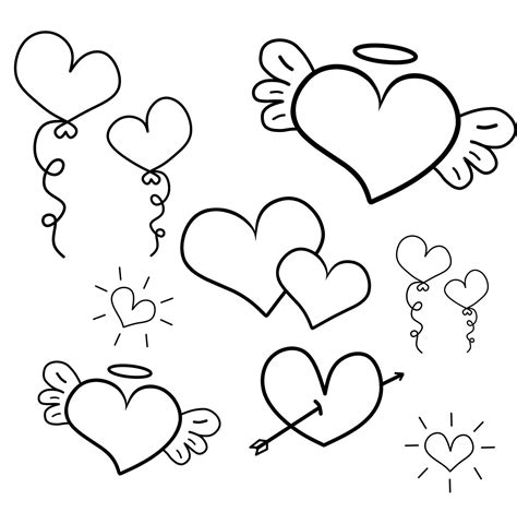 Illustration love outline. Valentines day hearts doodles set. Romantic stickers collection. Hand ...