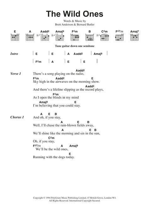 The Wild Ones by Suede Sheet Music for Guitar Chords/Lyrics at Sheet ...