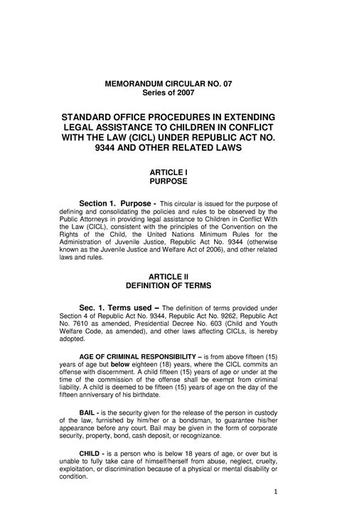 PAO-MC-CICL - law - MEMORANDUM CIRCULAR NO. 07 Series of 2007 STANDARD ...