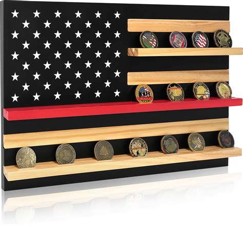 Large American Flag Challenge Coin Wall Display Holder, Solid Wood 3 ...