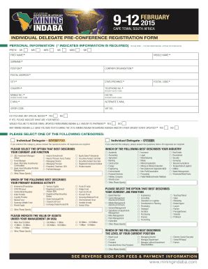 Fillable Online INDIVIDUAL DELEGATE PRE-CONFERENCE REGISTRATION FORM ...