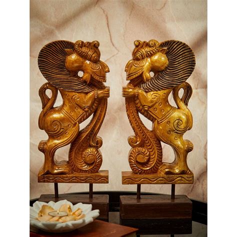 Buy Maatir Hand Carved Wooden Yali On A Stand Online