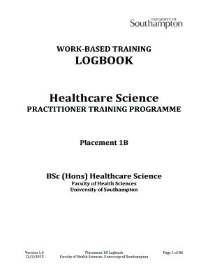 Fillable Online LOGBOOK Healthcare Science - University of Southampton ...